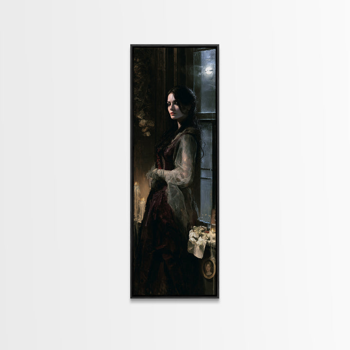 The Lake House Wraith, Victorian Phantom Portrait, Tall Narrow Canvas Print, Gothic Home Decor, Gothic Wall Decor, Classic Monster Art