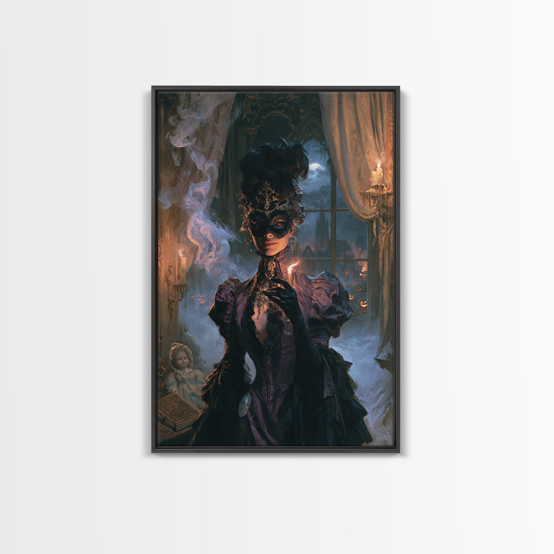 The Velvet Mask Specter, Victorian Phantom Portrait, Vertical Canvas Print, Gothic Home Decor, Antique Horror Decor, Classic Monster Art