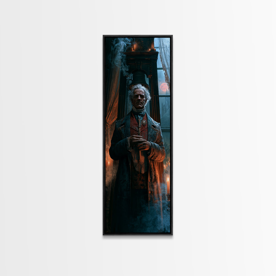 The Tower Bell Phantom, Victorian Phantom Portrait, Tall Narrow Canvas Print, Dark Academia Decor, Antique Horror Decor, Classic Monster Art