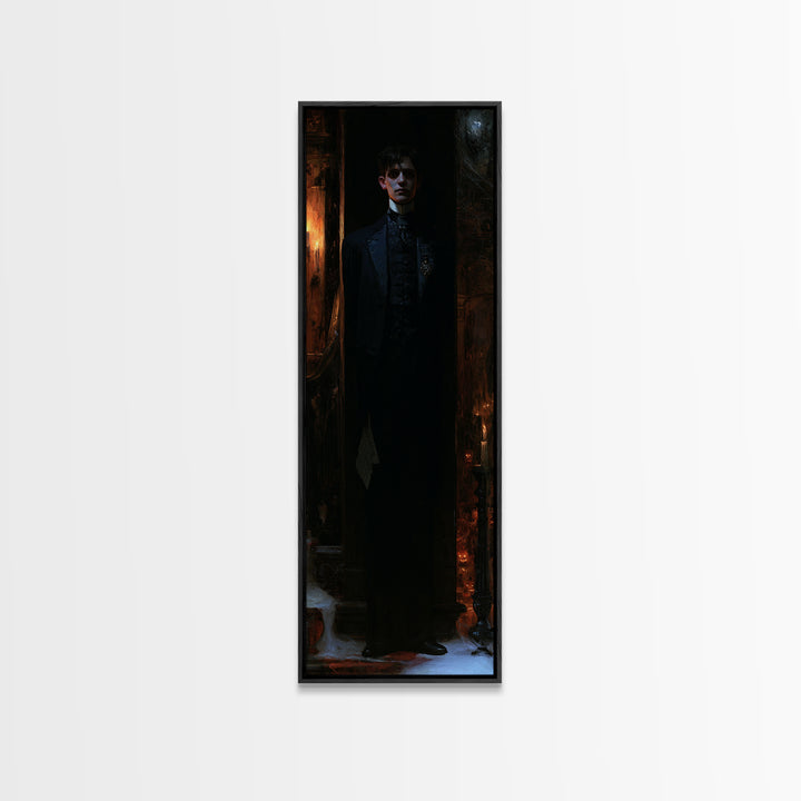 The Servant Of The North Wing, Victorian Phantom Portrait, Tall Narrow Canvas Print, Dark Academia Decor, Classic Monster Art