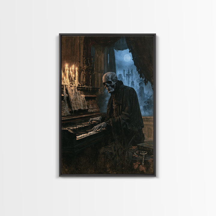 The Cemetery Organist, Victorian Phantom Portrait, Vertical Canvas Print, Antique Style Decor, Gothic Wall Decor, Classic Monster Art