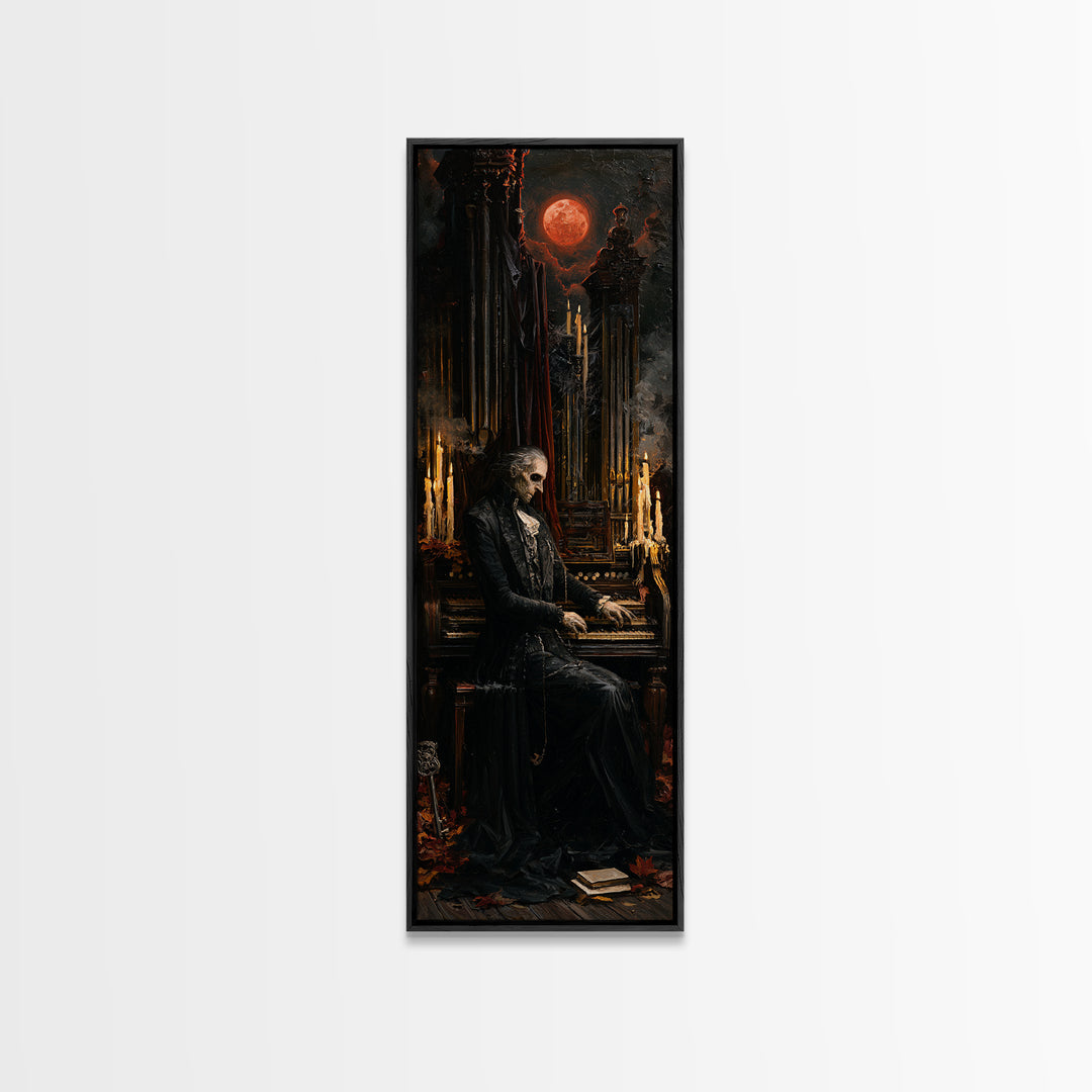 The Cemetery Organist, Victorian Phantom Portrait, Tall Narrow Canvas Print, Macabre Home Decor, Halloween Portrait Art, Classic Monster Art