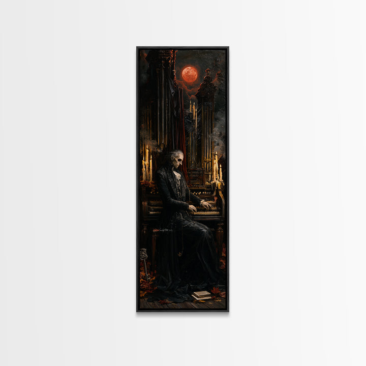 The Cemetery Organist, Victorian Phantom Portrait, Tall Narrow Canvas Print, Macabre Home Decor, Halloween Portrait Art, Classic Monster Art