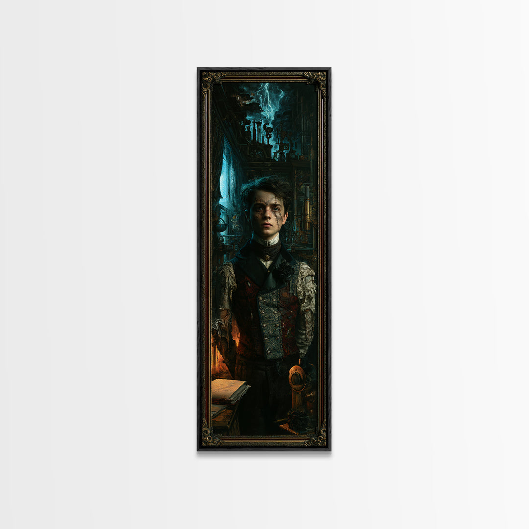 The Laboratory Son, Victorian Monster Portrait, Tall Narrow Canvas Print, Macabre Home Decor, Canvas Print, Classic Monster Art
