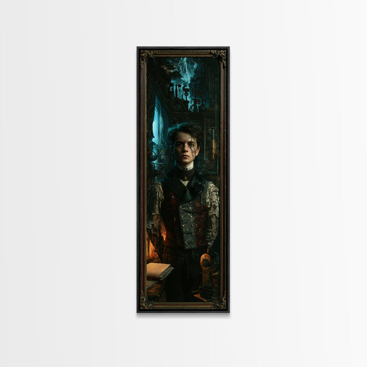 The Laboratory Son, Victorian Monster Portrait, Tall Narrow Canvas Print, Macabre Home Decor, Canvas Print, Classic Monster Art
