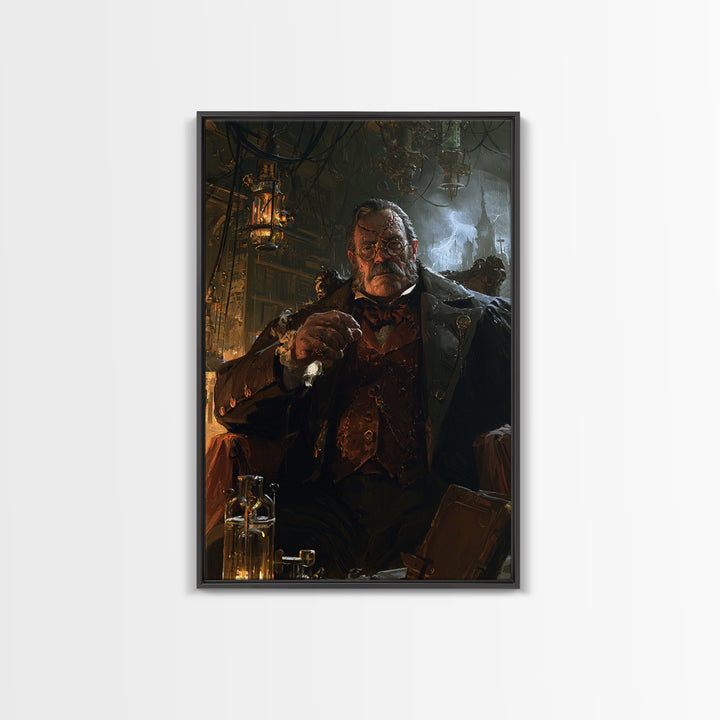 The Bolt-Browed Magistrate, Victorian Monster Portrait, Vertical Canvas Print, Antique Style Decor, Canvas Print, Classic Monster Art