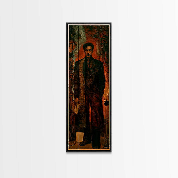 The Bolt-Browed Magistrate, Victorian Monster Portrait, Tall Narrow Canvas Print, Antique Style Decor, Classic Monster Art