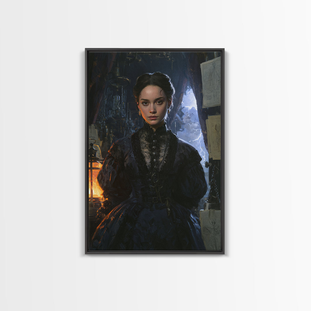 The Thunder Parlour Girl, Victorian Monster Portrait, Vertical Canvas Print, Macabre Home Decor, Canvas Print, Classic Monster Art