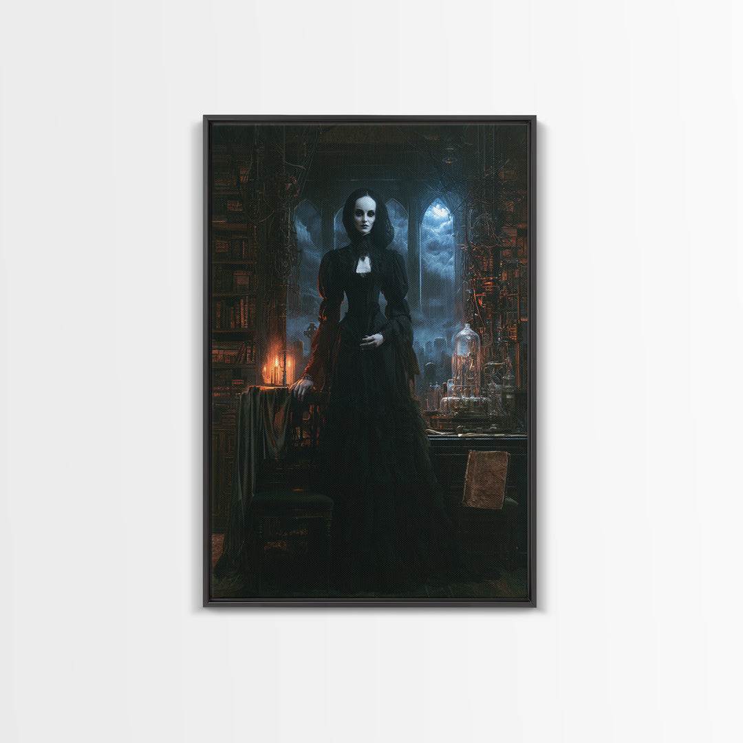 The Alabaster Creation, Victorian Monster Portrait, Vertical Canvas Print, Classic Halloween Decor, Spooky Season Decor, Classic Monster Art