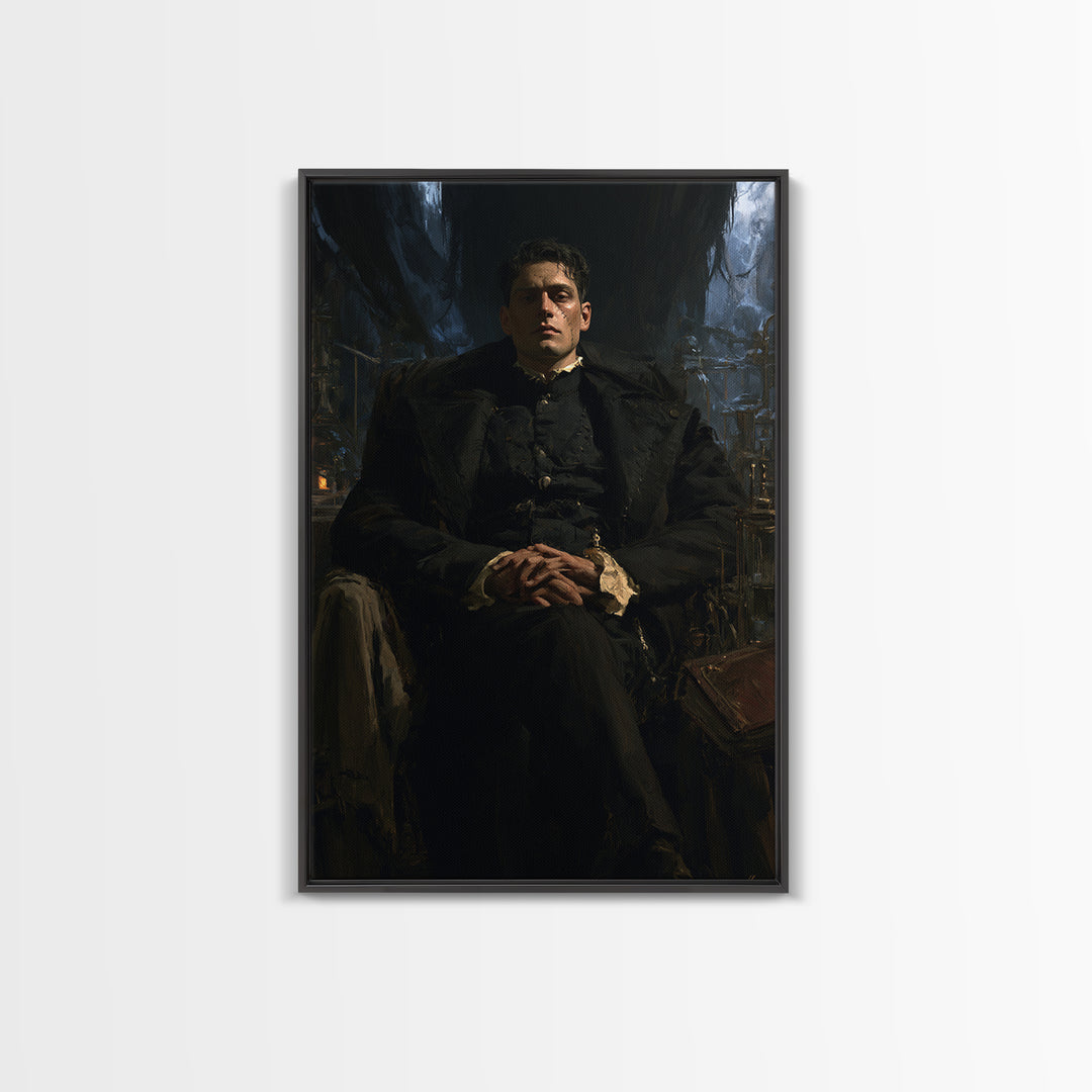 The Clocktower Patient, Victorian Monster Portrait, Vertical Canvas Print, Classic Halloween Decor, Canvas Print, Classic Monster Art