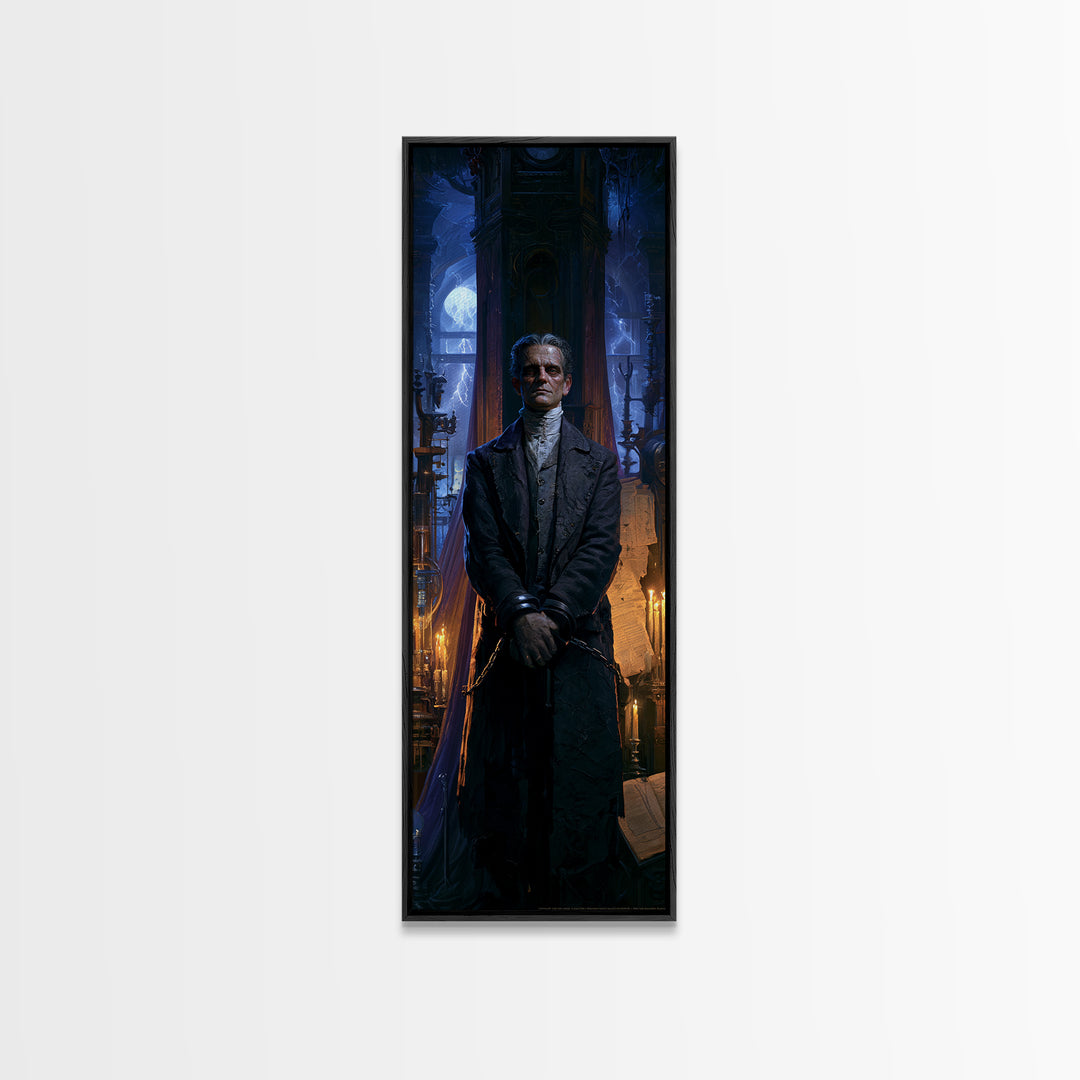 The Clocktower Patient, Victorian Monster Portrait, Tall Narrow Canvas Print, Antique Style Decor, Antique Horror Decor, Classic Monster Art