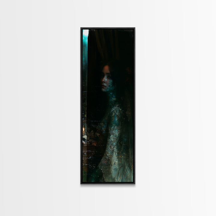 The Lagoon Bride, Victorian Creature Portrait, Tall Narrow Canvas Print, Macabre Home Decor, Halloween Portrait Art, Classic Monster Art