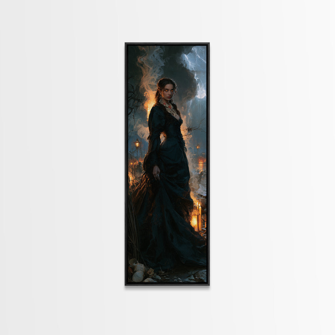 The Tidal Heiress, Victorian Creature Portrait, Tall Narrow Canvas Print, Dark Academia Decor, Antique Horror Decor, Classic Monster Art