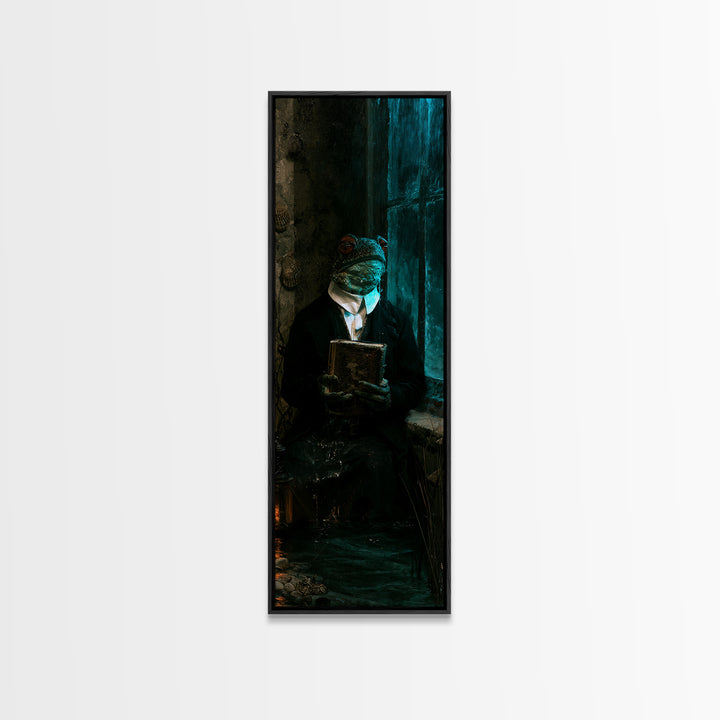 The River Chapel Creature, Victorian Creature Portrait, Tall Narrow Canvas Print, Classic Halloween Decor, Classic Monster Art