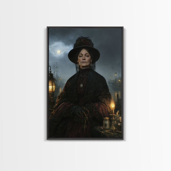The Marsh Widow, Victorian Creature Portrait, Vertical Canvas Print, Dark Academia Decor, Gothic Wall Decor, Classic Monster Art