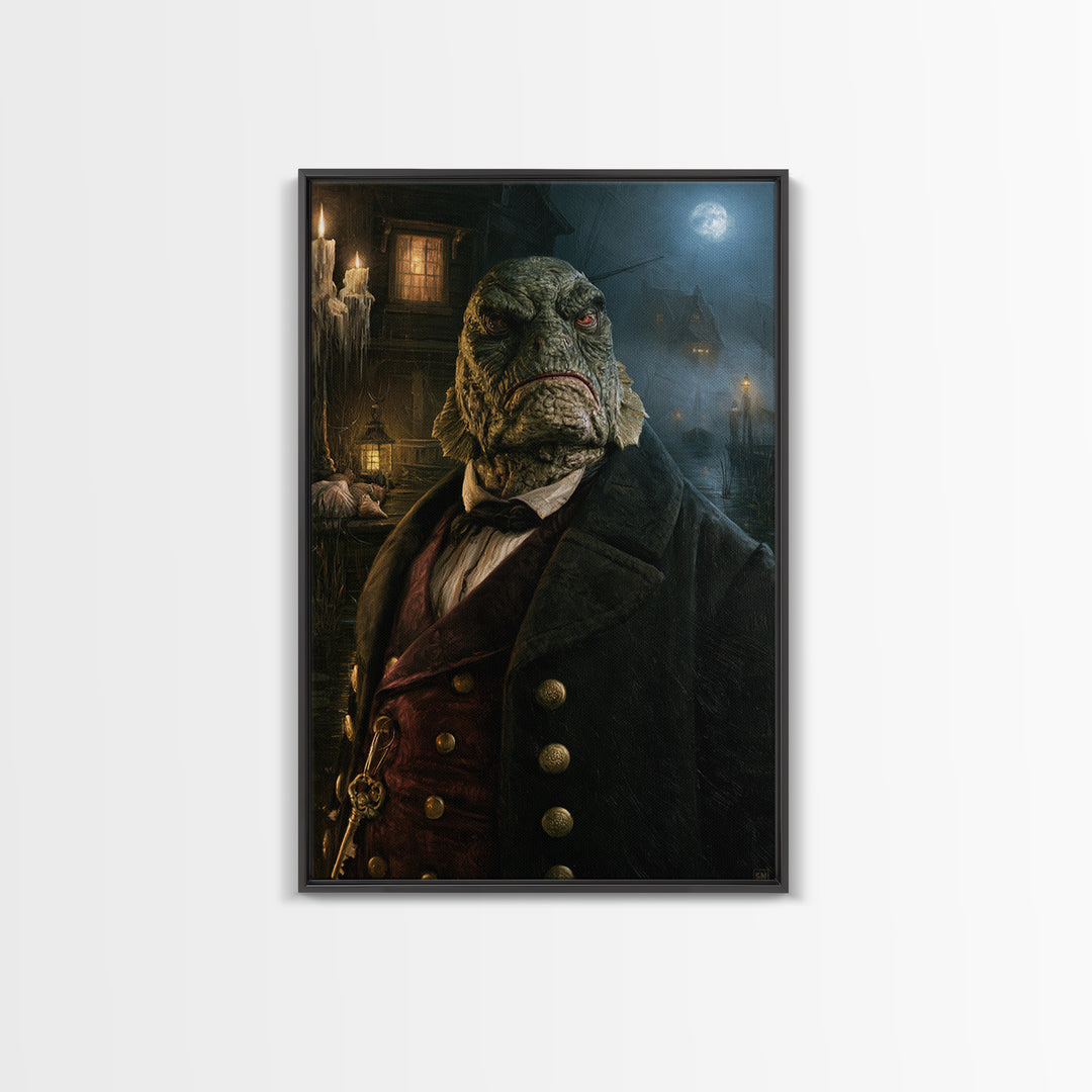 The Drowned Harbormaster, Victorian Creature Portrait, Vertical Canvas Print, Gothic Home Decor, Spooky Season Decor, Classic Monster Art