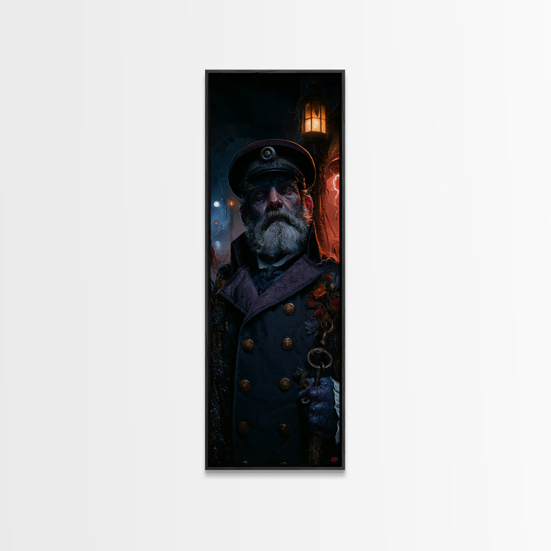 The Drowned Harbormaster, Victorian Creature Portrait, Tall Narrow Canvas Print, Dark Academia Decor, Classic Monster Art