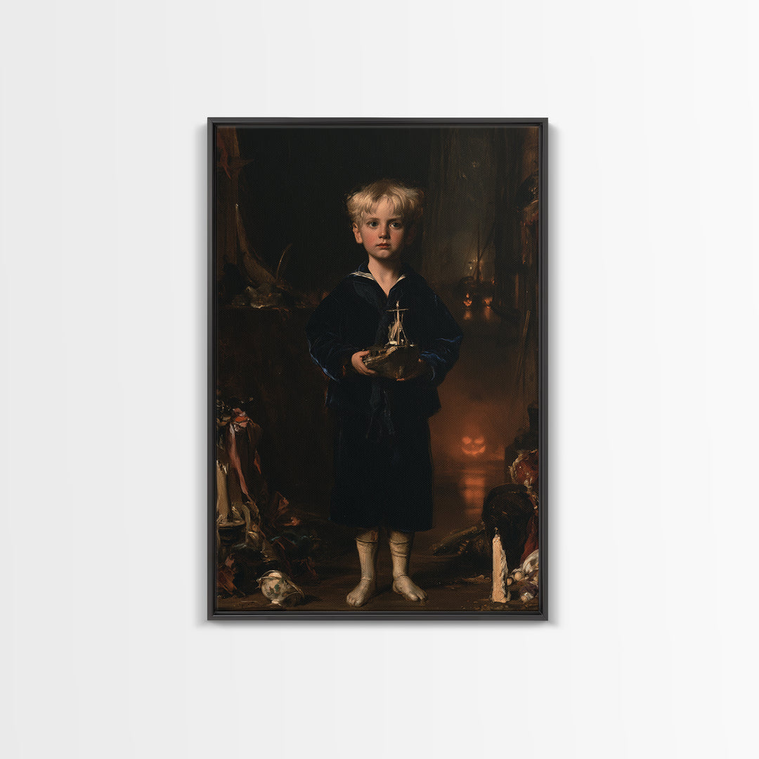 The Moon-Pond Child, Victorian Creature Portrait, Vertical Canvas Print, Antique Style Decor, Halloween Portrait Art, Classic Monster Art