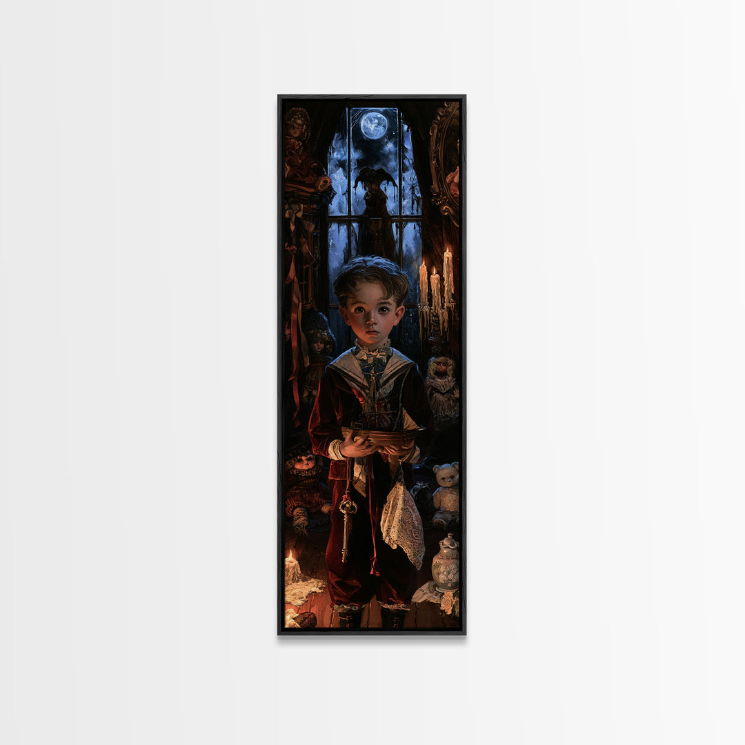 The Moon-Pond Child, Victorian Creature Portrait, Tall Narrow Canvas Print, Dark Academia Decor, Antique Horror Decor, Classic Monster Art