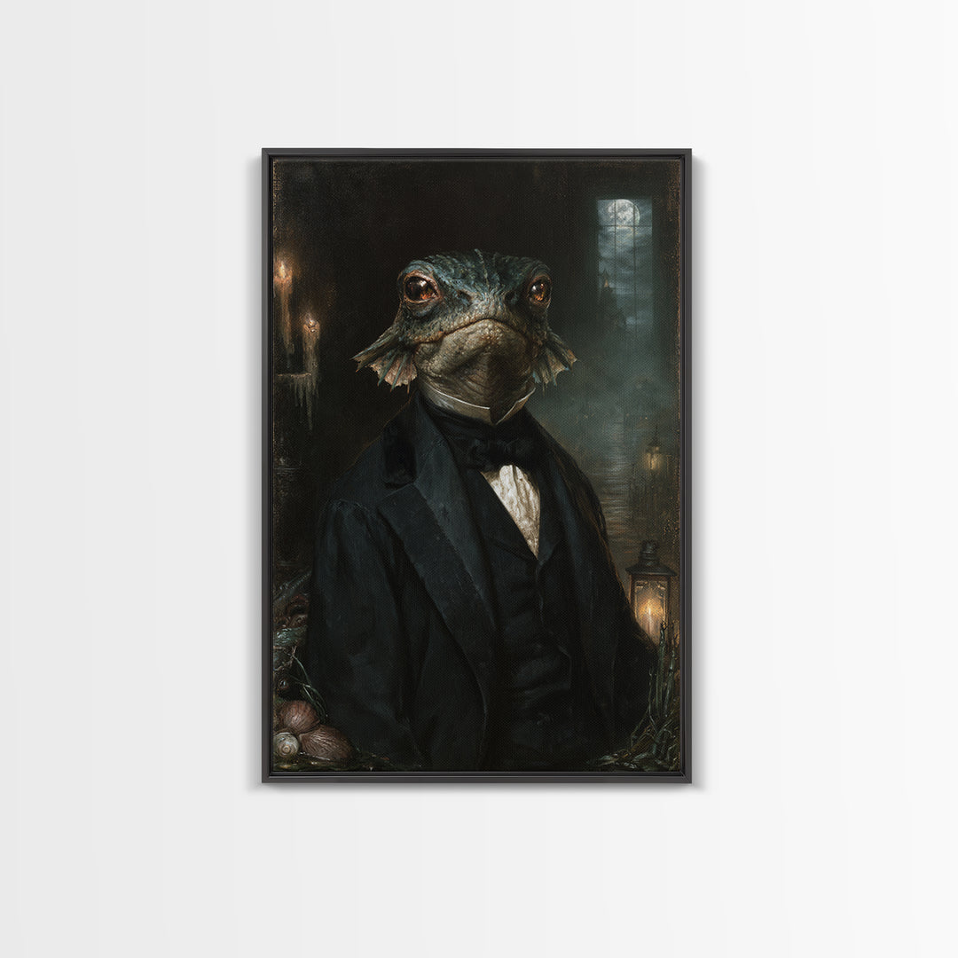 The Canal House Creature, Victorian Creature Portrait, Vertical Canvas Print, Dark Academia Decor, Antique Horror Decor, Classic Monster Art