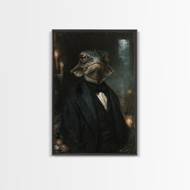 The Canal House Creature, Victorian Creature Portrait, Vertical Canvas Print, Dark Academia Decor, Antique Horror Decor, Classic Monster Art