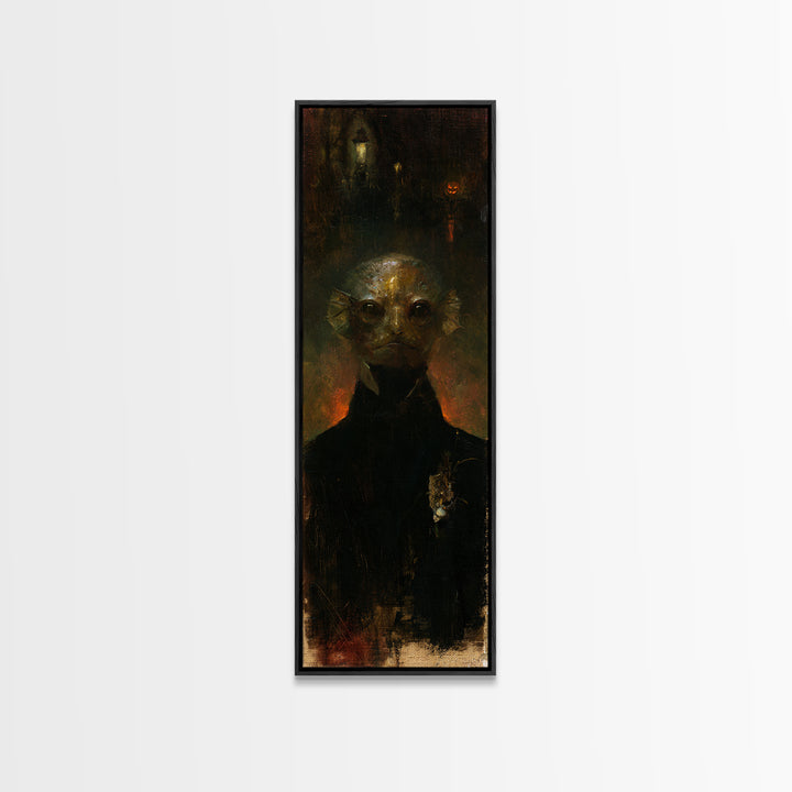 The Canal House Creature, Victorian Creature Portrait, Tall Narrow Canvas Print, Dark Academia Decor, Canvas Print, Classic Monster Art