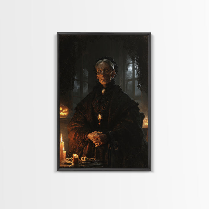 The Estuary Dowager, Victorian Creature Portrait, Vertical Canvas Print, Classic Halloween Decor, Spooky Season Decor, Classic Monster Art