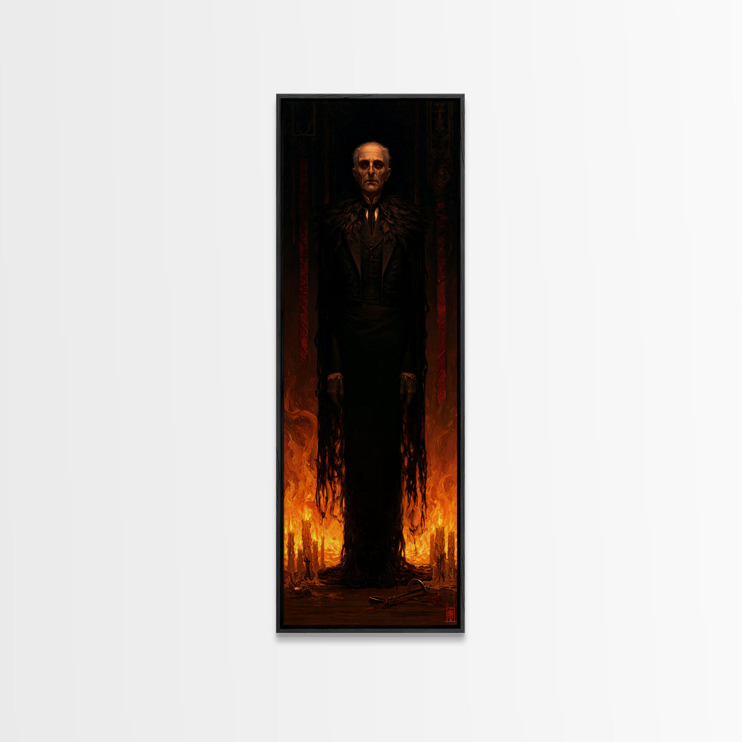 The Raven-Shouldered Undertaker, Macabre Victorian Portrait, Tall Narrow Canvas Print, Antique Style Decor, Classic Monster Art