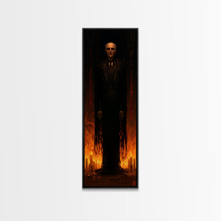 The Raven-Shouldered Undertaker, Macabre Victorian Portrait, Tall Narrow Canvas Print, Antique Style Decor, Classic Monster Art
