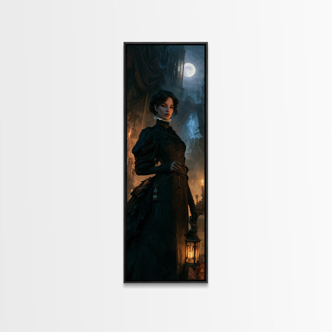 The Grave-Robber’s Daughter, Gothic Victorian Portrait, Tall Narrow Canvas Print, Macabre Home Decor, Classic Monster Art