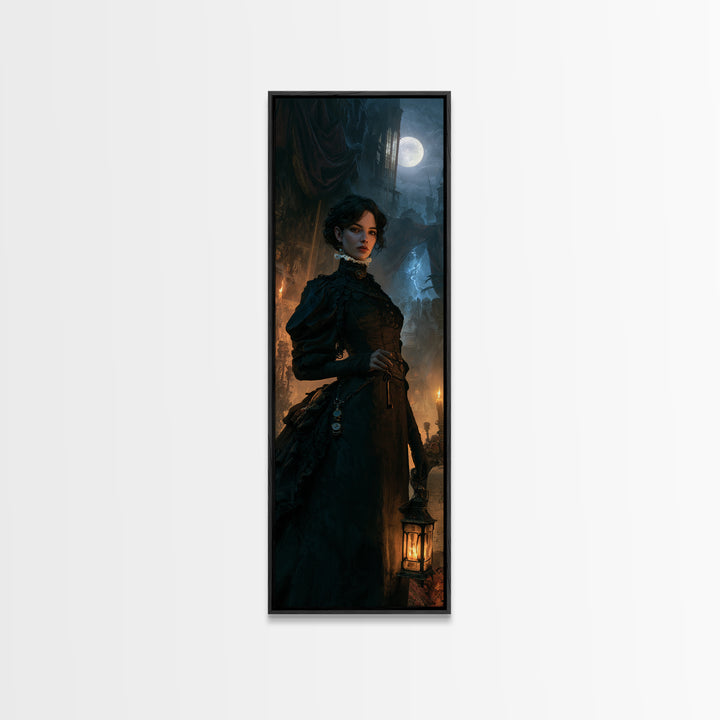 The Grave-Robber’s Daughter, Gothic Victorian Portrait, Tall Narrow Canvas Print, Macabre Home Decor, Classic Monster Art
