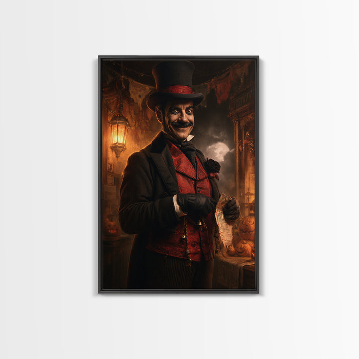 The Cursed Ringmaster, Victorian Circus Horror Portrait, Vertical Canvas Print, Macabre Home Decor, Classic Monster Art