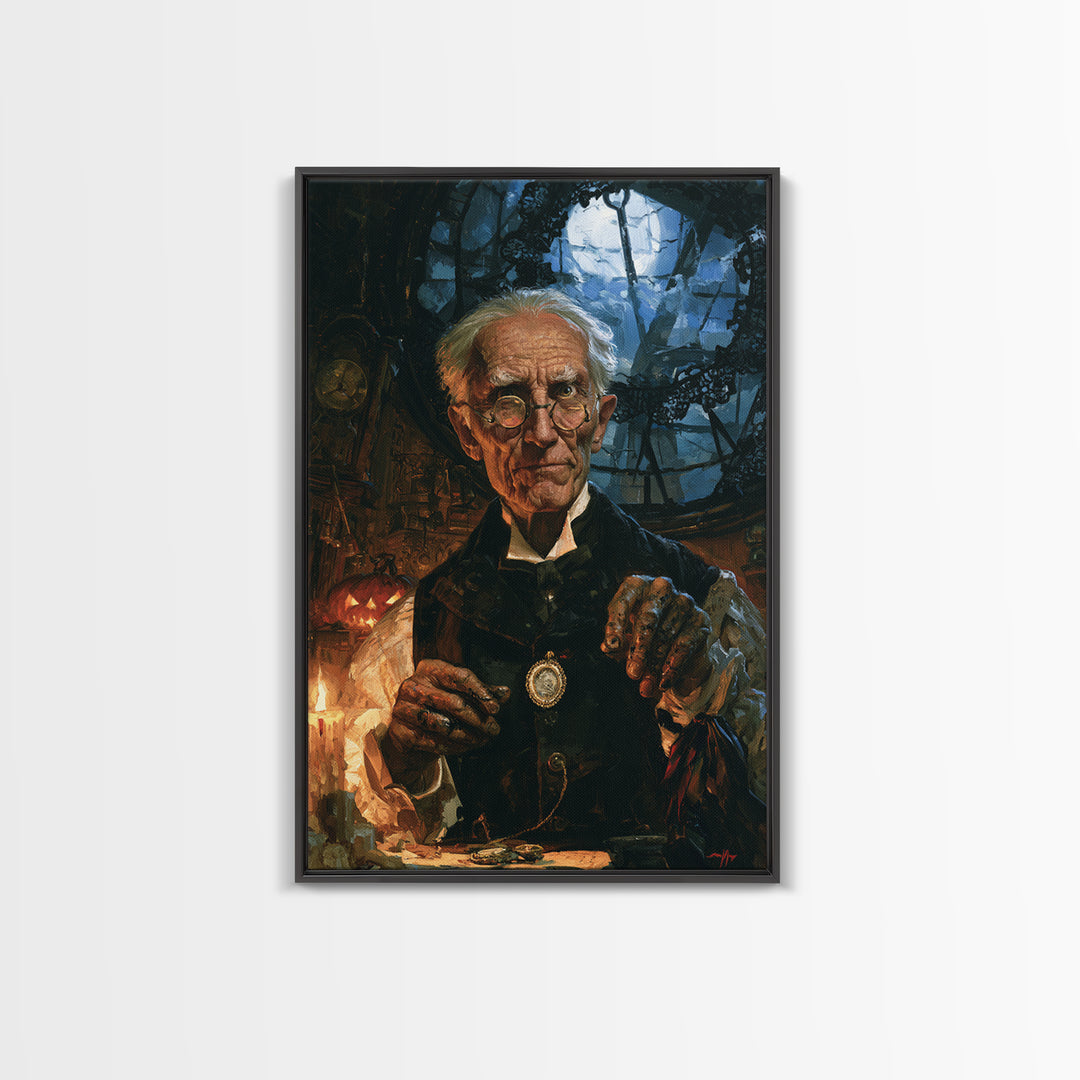 The Clockmaker Of Midnight, Midnight Clockmaker Portrait, Vertical Canvas Print, Dark Academia Decor, Classic Monster Art