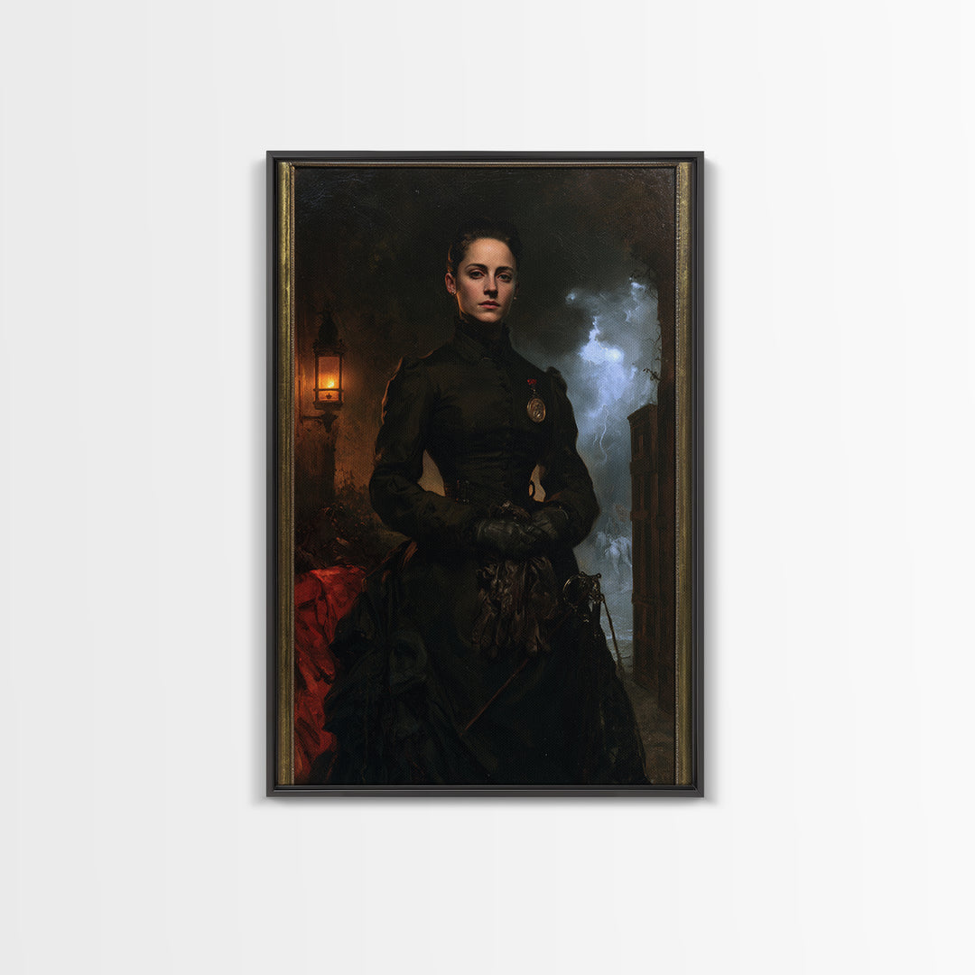 The Headless Cavalier’s Widow, Gothic Horseman Widow Portrait, Vertical Canvas Print, Antique Style Decor, Canvas Print, Classic Monster Art
