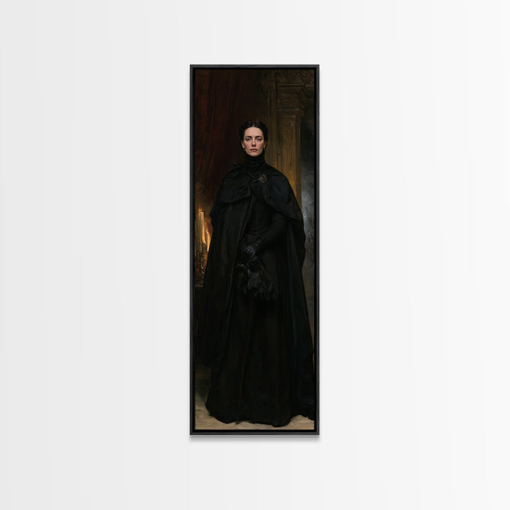 The Headless Cavalier’s Widow, Gothic Horseman Widow Portrait, Tall Narrow Canvas Print, Dark Academia Decor, Classic Monster Art