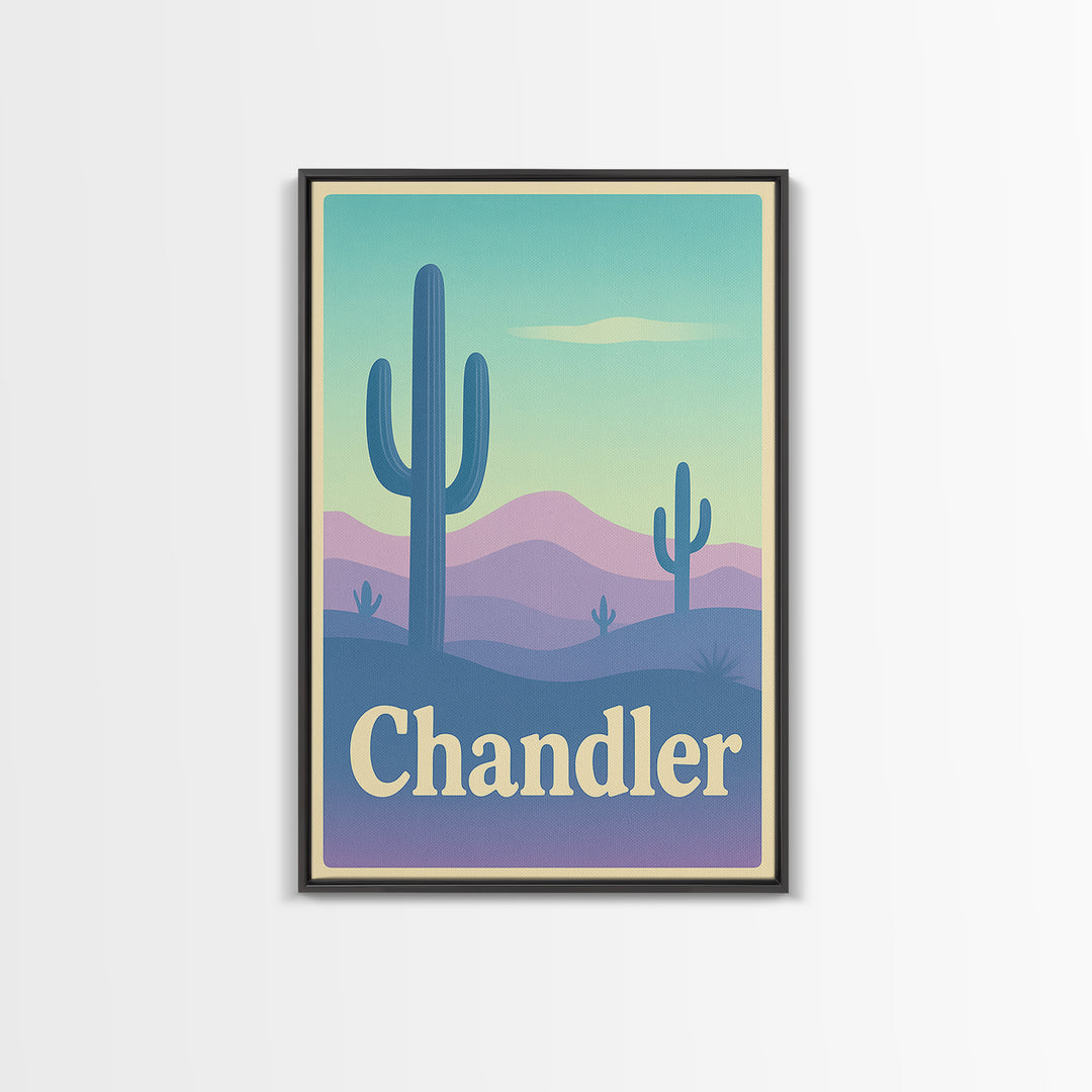 Chandler Travel Poster, Canvas Print, Pastel Retro Travel Art, Chandler Art Print, Mid Century Wall Art, Vintage City Poster, Art Print