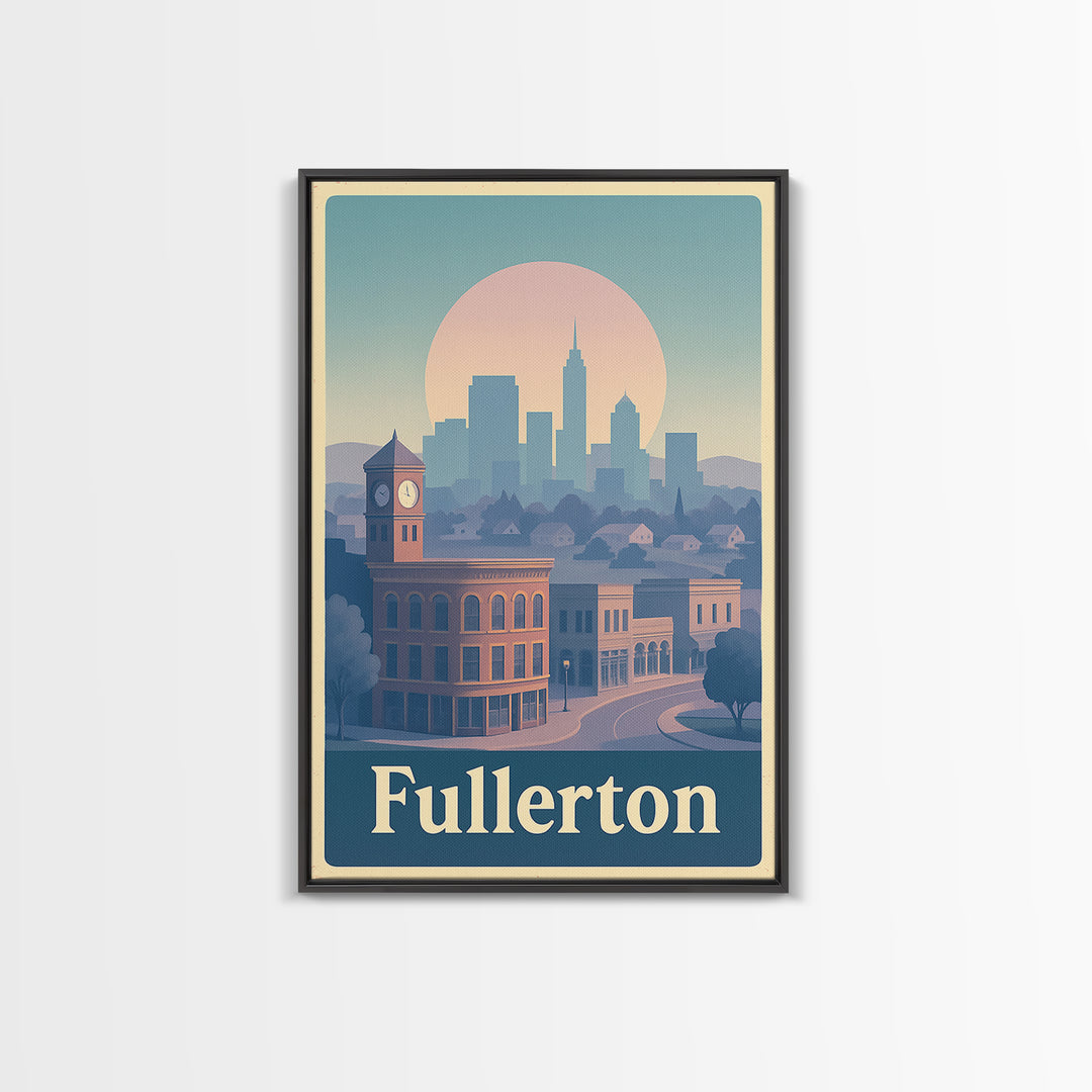 Fullerton Travel Poster, Canvas Print, Soft Vintage City Poster, Fullerton Travel Art, Travel Poster Art, Living Room Wall Art