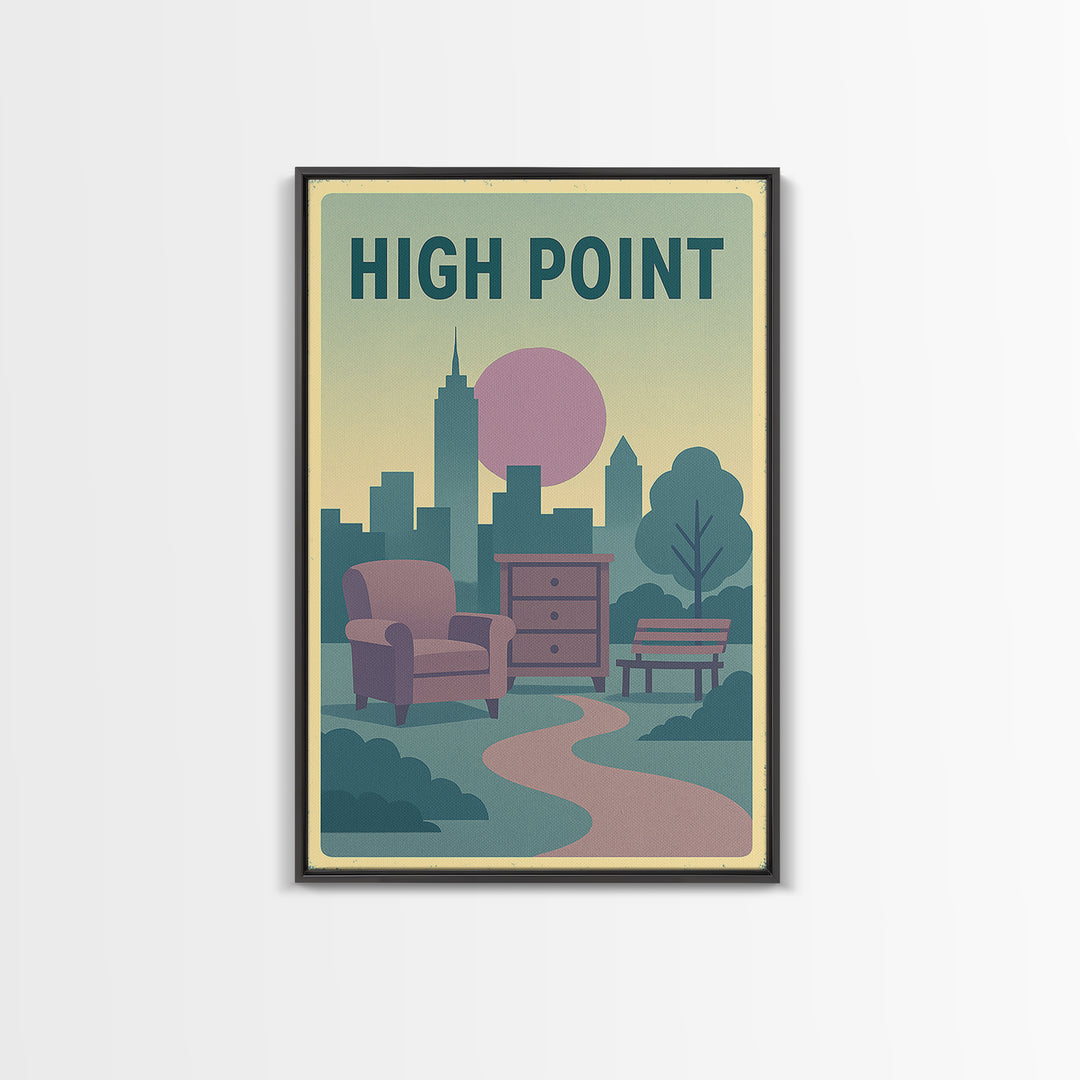 High Point Travel Poster, Framed Canvas Print, Soft Vintage City Poste ...
