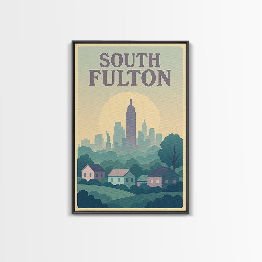 South Fulton Georgia Travel Poster, Canvas Print, Vaporwave Skyline Art Wall Art, South Fulton Wall Art, Fine Art Print, Travel Wall Art