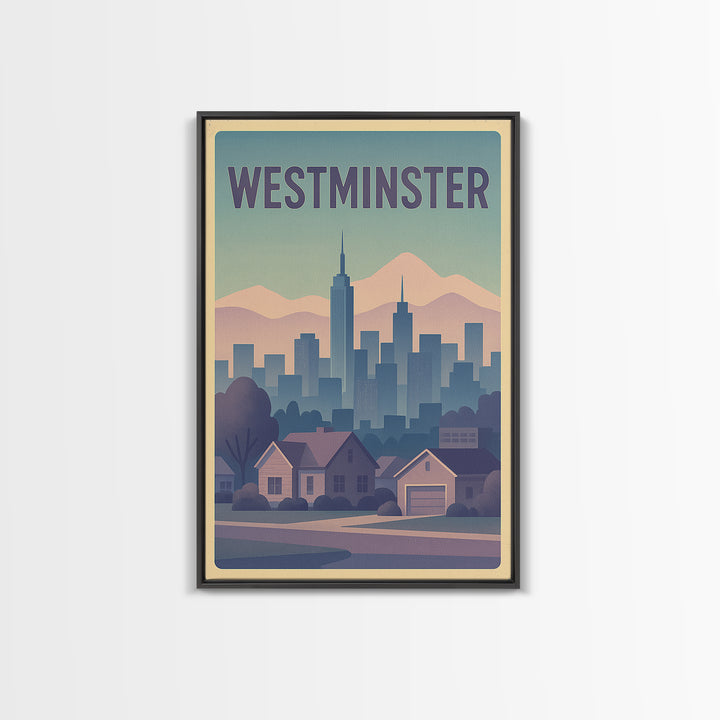 Westminster Colorado Travel Poster, Canvas Print, Vaporwave Cityscape Wall Art, Westminster Travel Art, Retro Travel Print, Travel Art