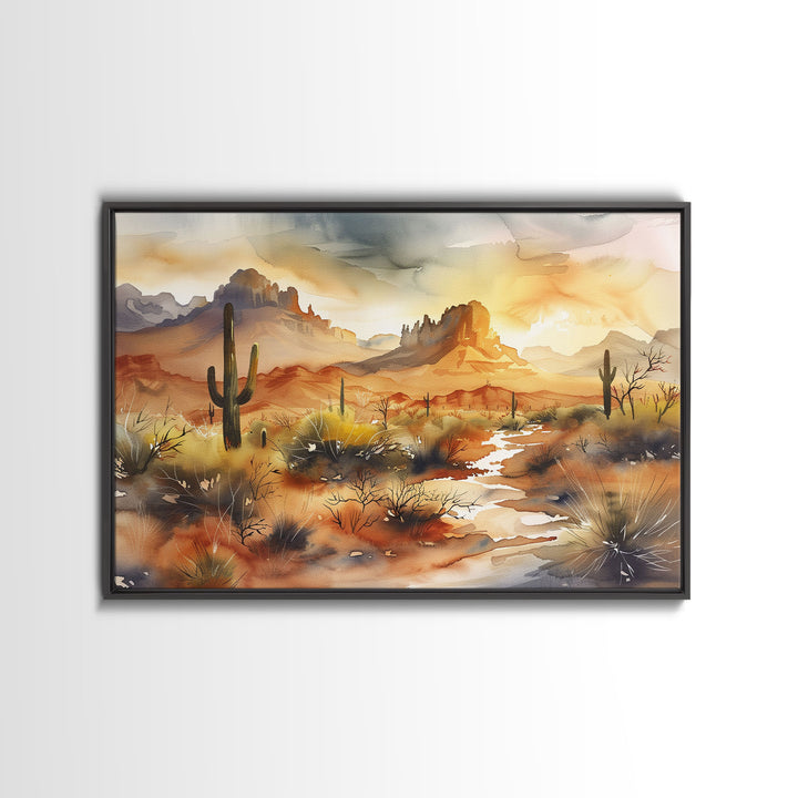 Extra Large Wall Art, Desert Landscape Painting Framed Canvas Print, Metal Art, Wood Framed Original Art, Living Room Decor, Landscape Art
