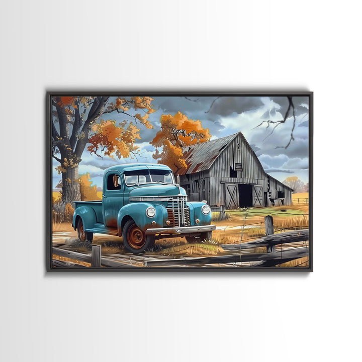 Old Rusty Truck Painting Canvas Print, Wood Framed Wall Art or Metal Art, Vintage Style Wall Art, Farmhouse Decor, Boho Whimsical Art