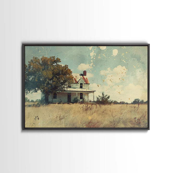 Old Farmhouse Watercolor Painting, Vintage Style Framed Canvas Print Or Metal Wall Art, Handmade Gift, Housewarming, Cottagecore Decor