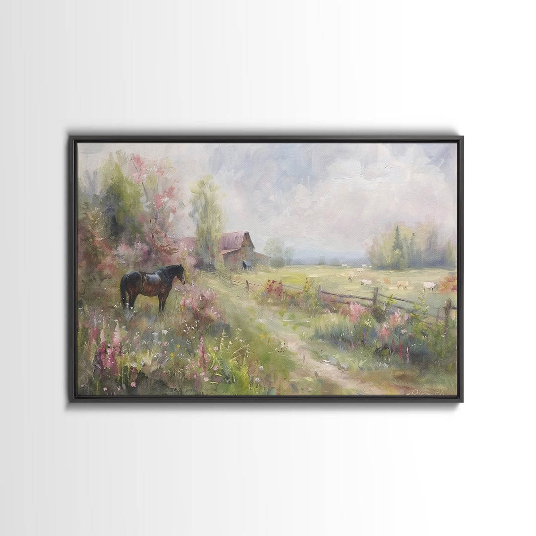 Rustic Farmhouse Decor, Horse Painting Framed Canvas Print, Lake House Decor, Cabin Decor, Interior Design, Farmhouse Home Decor