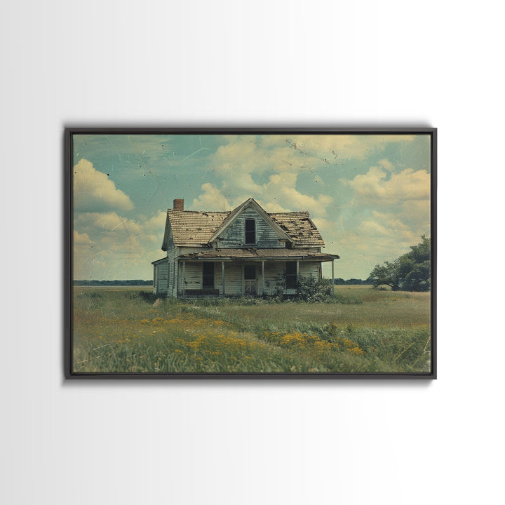 Retro Watercolor Painting Print Of A Vintage Farmhouse, Kitsch Art, Wall Art, Farmhouse Decor, Western Art For Living Room