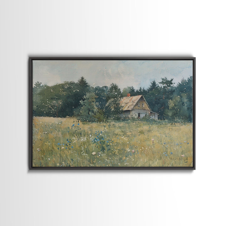 Old Painting Of A Barn Canvas Print, Gift Decor, Housewarming Gift, Folk Art, Cottagecore, Antique Style, Unique Decor, Original Painting