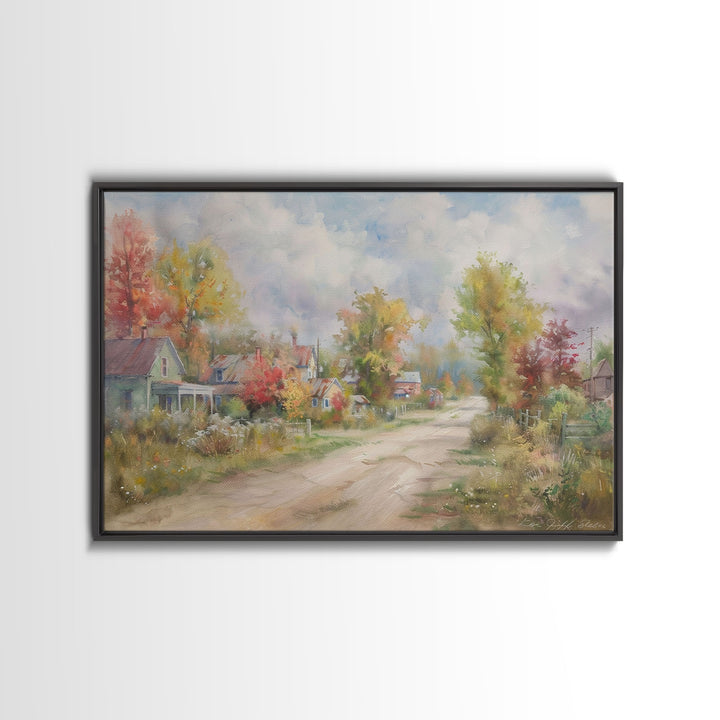 Kitsch Minimalist Watercolor Painting Print Of an Old Country Road, Wood Framed Print, Metal Wall Art, Room Decor, Aesthetic Room Decor