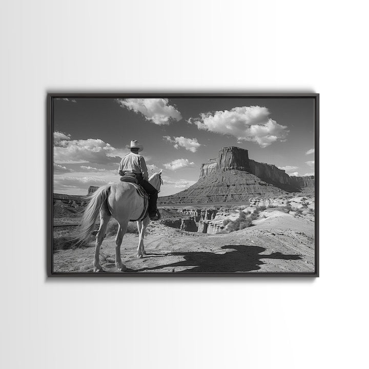 Lonesome Canyon Arizona Framed Canvas Print, Cowboy Print, Black and White Photography Wall Art, Country Farmhouse Decor, Metal Print