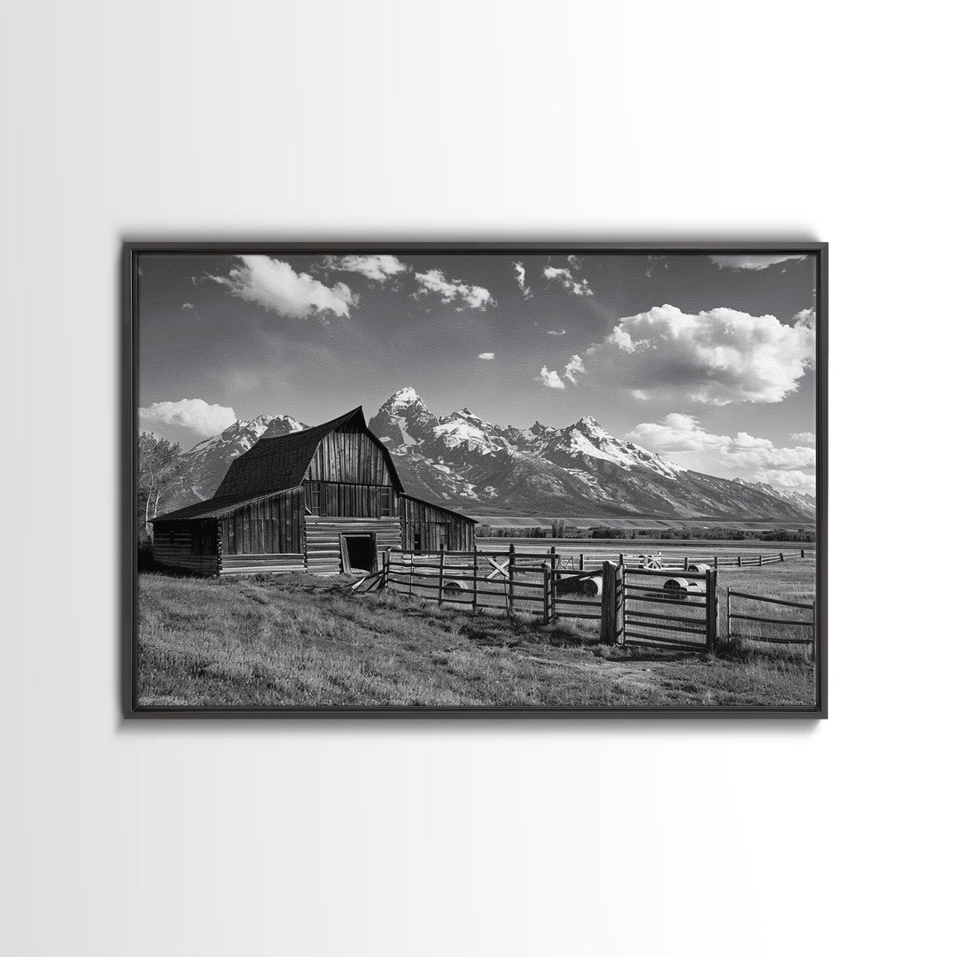Black and White Photo Print Of An Old Barn In The Mountains, Framed Canvas Print or Metal Art, Western Decor, Colorado Mountains Wall Art