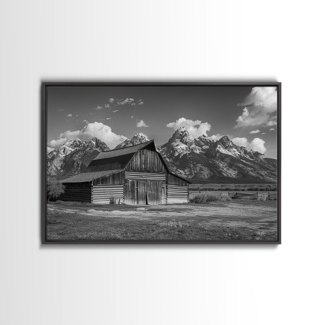 Old Barn Wall Art, Framed Canvas Print or Metal Art, Rustic Homestead Framed Canvas Art, Vintage Old Barn Black and White Wall Art